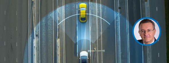 Autonome Mobilität stilisiert dargestellt mit zwei Autos