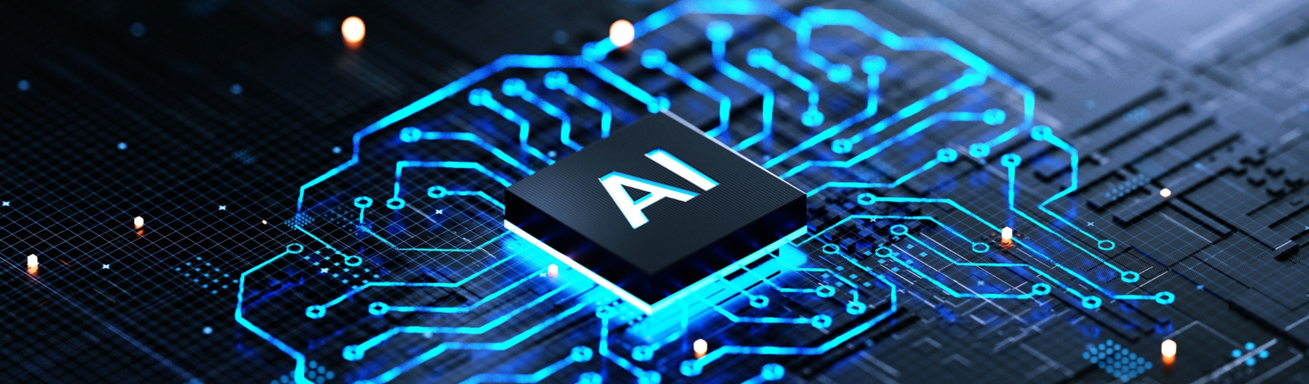 AI chip on a circuit board. Symbolizes technological advancement and artificial intelligence integration. 3d rendering, conceptual image.